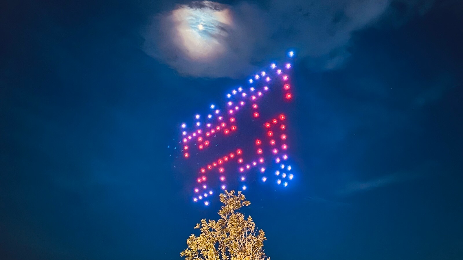 Drone show lighting up the sky over Waterside Place in Lakewood Ranch on the 4th of July
